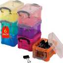 1InTheOffice Stackable Crayon Storage Box, Plastic Container With Lids, 0.14 Liter, Assorted Color, 6 Pack