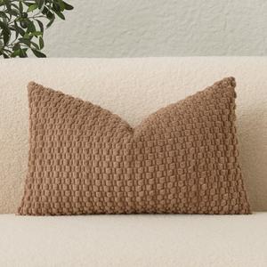 UGASA 14x24 Inch Pillow Cover Pack of 1 Soft Boho Stripe Corduroy Long Rectangle Lumbar Cushion Cover Farmhouse Decorative Throw Pilowcase for Bed, Couch, Sofa, Bedroom, Living Room, Light Brown