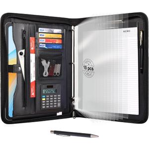 Eshow Portfolio Organizer - 3 Ring Binder with Zipper, Vegan Leather Business Padfolio Folder with Notepad Includes 10 Clear Sheet Protectors for Documents Files for Men Women