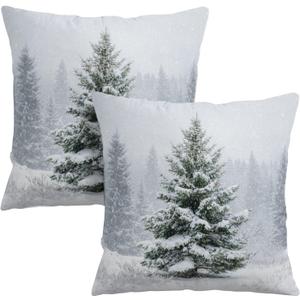Winter Pillow Covers 18x18 Set of 2 Christmas Pine Tree Decorative Outdoor Throw Pillow Cases Rustic Natural Forest Snowflake Farmhouse Holiday Cushion Case for Home Couch Sofa