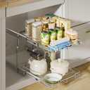 Delamu 14" W X 21" D Pull Out Cabinet Organizer, 2 Tier Heavy Duty Cabinet Shelf Organizers, Cabinet Slide Out Shelves for Kitchen, Pantry and Bathroom, Silver