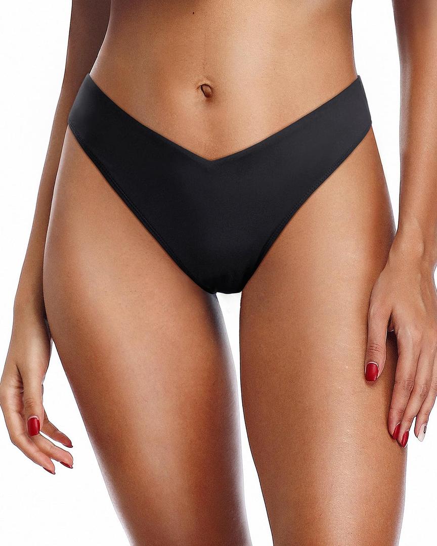 Zmart Women Cheeky Bikini Bottoms V Cut Swim Bottom High Cut Swimsuit Low Waist Low Rise Bathing Suit (X-Small, Black)