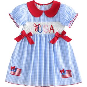 Fathers Day Baby Girl Outfit Toddler Smocked Dress I Love Daddy Embroidered Stripes Dresses Cute Summer Clothes
