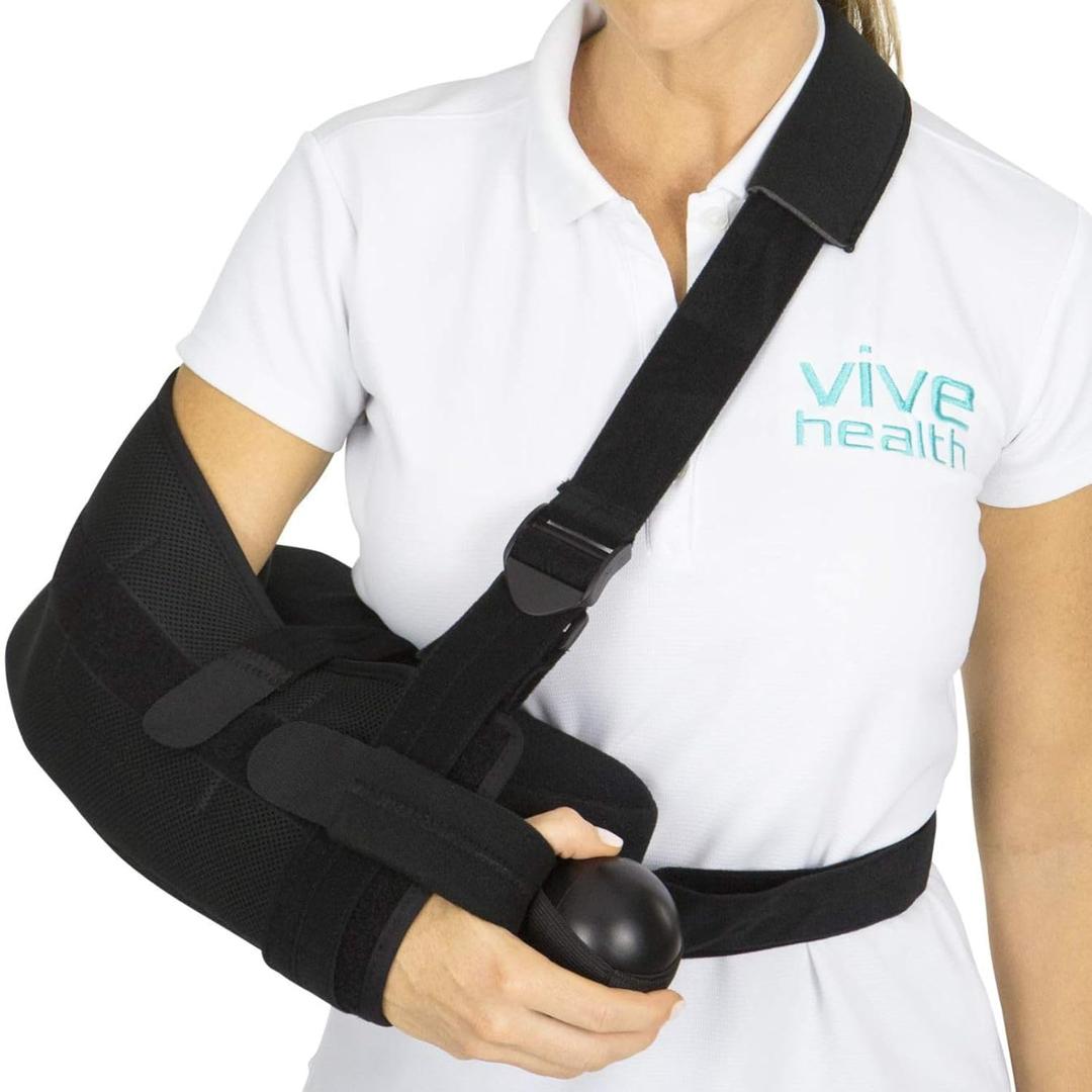 Vive Shoulder Abduction Sling - Immobilizer for Injury Support - Pain Relief Arm Pillow for Rotator Cuff, Sublexion, Surgery, Dislocated, Broken Arm - Brace Includes Pocket Strap, Stress Ball, Wedge (1 Count (Pack of 1))