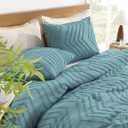 Litanika Grayish Teal Queen Size Comforter Sets, 3 Pieces Lightweight Chevron Tufted Bedding Comforter Set, Fluffy Down Alternative Comforter Bed Set Gift Choice (90x90In Comforter and 2 Pillowcases)