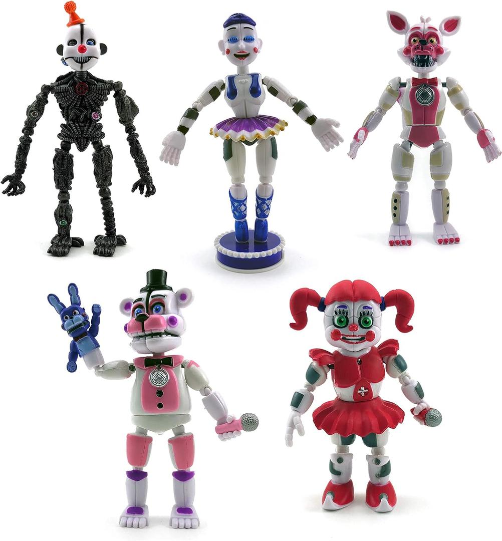 Toysvill Inspired by FNAF Sister Location Action Figures Toys (Set of 5 pcs), More Than 5 inches [Funtime Freddy Bear, Circus Baby, Ennard, Ballora, Funtime Foxy], Fun Action Simulator