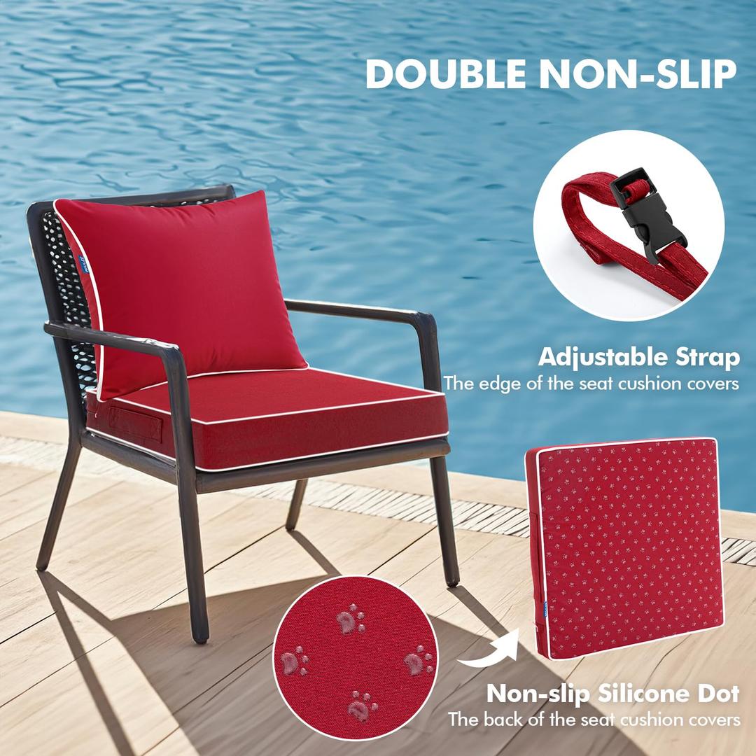 MIULEE Outdoor Seat Cushion Set Red 24 x 24 x 4 Inch Waterproof & Fade Resistant Deep Seat and Back Patio Furniture Cushions with Handle and Adjustable Straps Cushions for Chair Couch