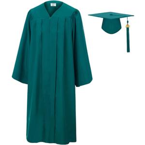 SAMDEEMI Unisex Adult Matte Graduation Gown Cap Tassel Set 2025 for High School and Bachelor, Emerald 63"
