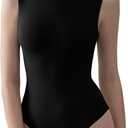 PUMIEY Women's Mock Turtle Neck Sleeveless Bodysuit Sexy Tank Tops Sharp Collection (01 Jet Black)