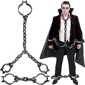 Plastic Fake Toy Handcuffs Headcuffs Footcuffs Chain Shackles Set,Prison Wrist and Leg Shackle Props for Halloween Cosplay Costume Party Decoration