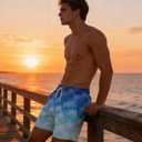 westwolf Men Swim Trunks with Compression Liner Men's 2 in 1 Bathing Suits 7 Inch Hawaiian Board Shorts (Large, 2 Blue White)