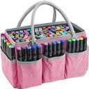 Watpot Marker Storage Bag Art Supply Organizer Case for Pen Coloring Craft Pink
