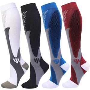 Double Couple 4 Pairs Compression Socks for Men and Women Compression Stockings (3X-Large, Black+blue+white+red)