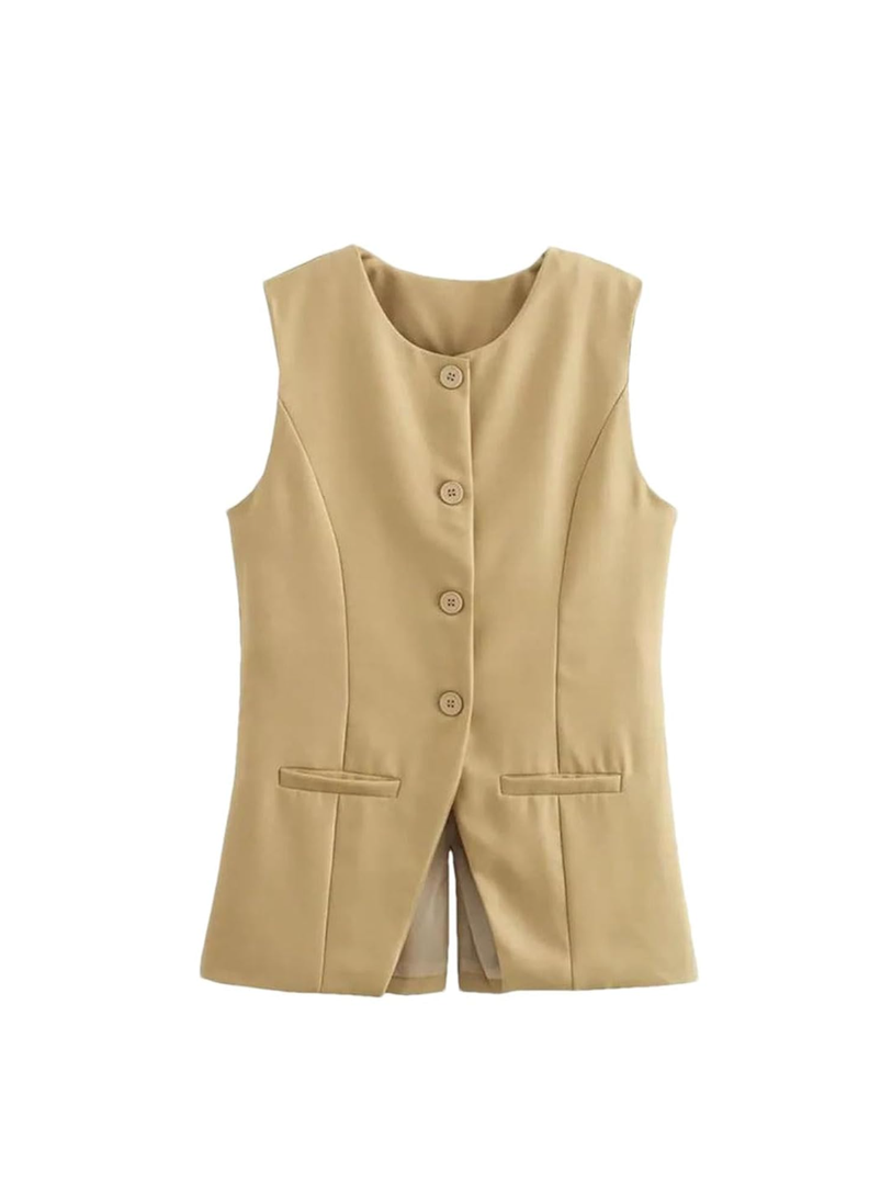 Vest For Women Long Top Slit Sleeveless Irregular O Neck Slim Blazer Vest, Large