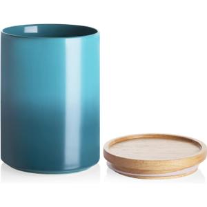 Sweejar Ceramic Food Storage Jar, Stackable Kitchen Canisters, Containers with Airtight Seal Wooden Lid for Serving Ground Coffee, Tea, Sugar, Salt and More - 28 Fl Oz (Gradient Blue)