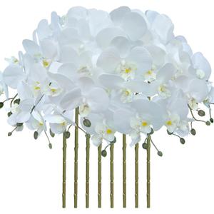 FagusHome 8 Pcs Artificial Phalaenopsis Flowers 32 Inch Artificial Orchid Flowers Fake Flowers Stem Plants for Home Dcor (White)
