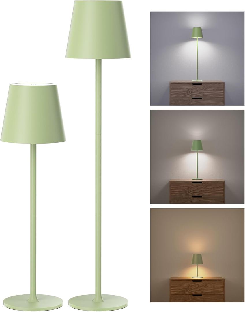Cordless Table Lamps Rechargeable, 3 Adjustable Height, 5000mAh Battery Operated, 3 Colors Smooth Dimming, Portable LED Waterproof Table Lamp for Kitchen, Bedroom, Outdoor (2 Pack-Mint Green)