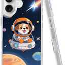 USLAI Case for iPhone 16, with Cute Pattern Design, Slim Fit, Shockproof Drop Protection, Supports Wireless Charging - Astro Doggy