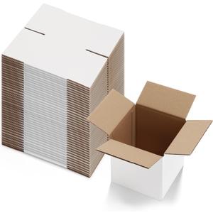 Calenzana 6x6x6 Inches Shipping Boxes Set of 40, White Corrugated Cardboard Box for Packing Mailing Small Business