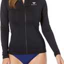 Roxy Women's Essential Long Sleeve Zip-up Rashguard – UPF 50+ Quick-Dry Stretch Fit Rash Guard Swim Shirt, Black, X-Large