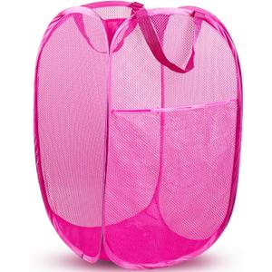 DUCOO Pop Up Laundry Hamper, 70L Collapsible Mesh Laundry Basket with Side Pocket, Foldable Dirty Clothes Hamper with Sturdy Reinforced Handles for Home Dorm Bedroom Travel Bathroom Storage, Pink