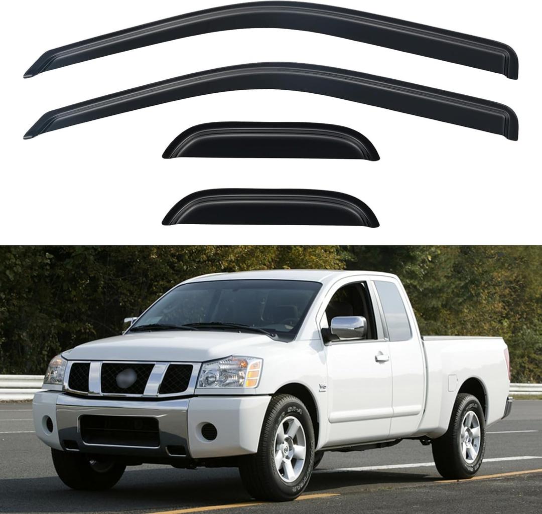 Window Visors Rain Guards for 2004-2015 Nissan Titan King Cab, Out-Channel Window Vent Wind Deflectors Visors Shades for 04-15 Titan Extended Cab, 4PCS
