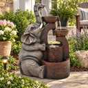 20" Elephant Outdoor Fountain LED 3-Tier Waterfall, Bronze