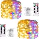 JMEXSUSS 2 Pack Color Changing Fairy Lights Battery Operated, Total 200 LED 66ft Color Changing Christmas Lights with Remote, 8 Modes Twinkle String Lights for Bedroom Decor, Warm White & Multicolor