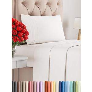 Twin Size 3 Piece Sheet Set - Comfy Breathable & Cooling Bed Sheets Set - Hotel Luxury Bedding for Women, Men, Kids, Teens, Boys & Girls - Deep Pockets, Ultra-Soft, Wrinkle Free - Oeko-Tex - 
Antique White