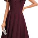 Bbonlinedress Vintage Cocktail Dress V Neck Women Formal Wedding Guest Retro Church Tea Length Mother of The Bride Dress (Small, Burgundy)
