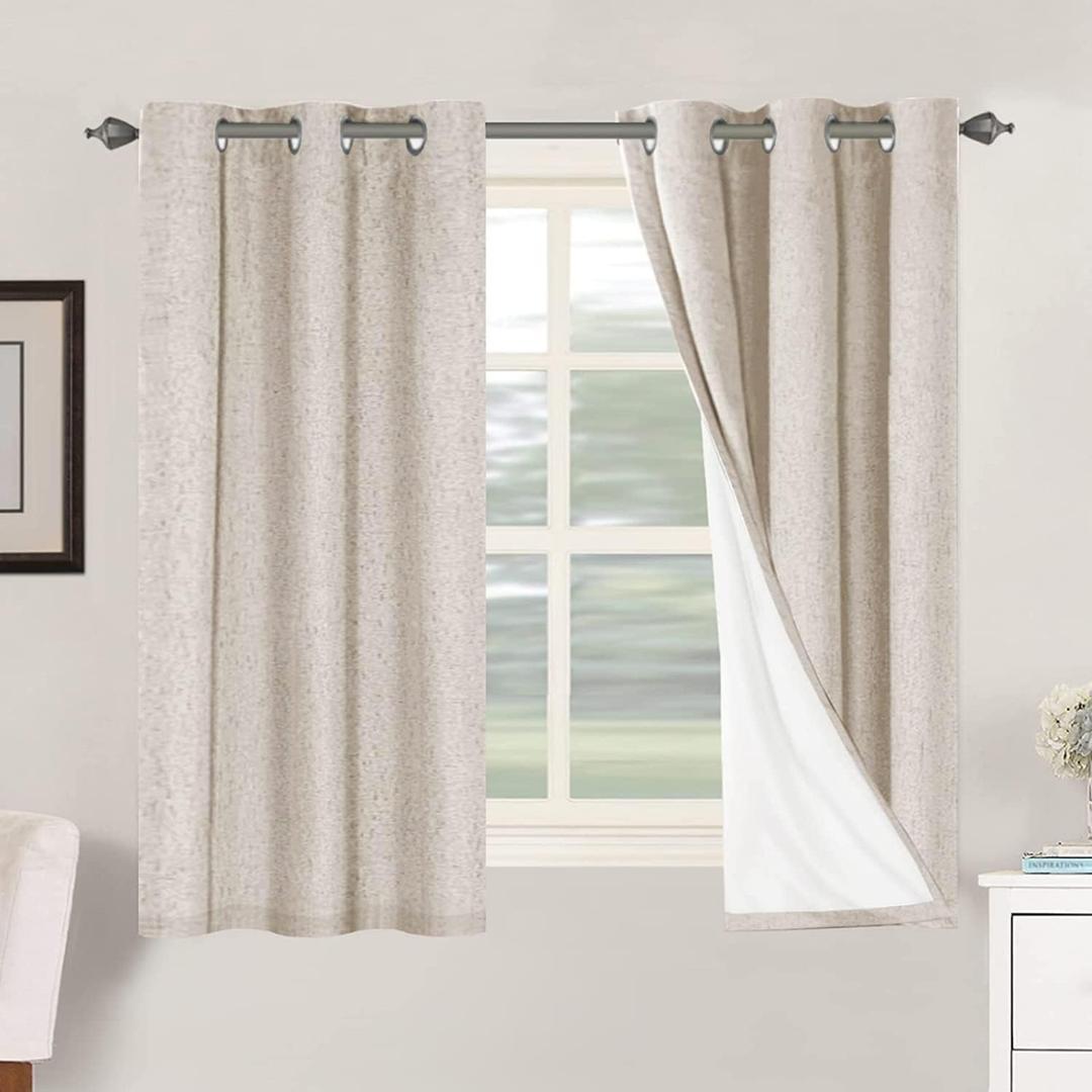 H.VERSAILTEX Primitive Linen Curtains 100% Blackout Curtain Drapes Burlap Curtains with White Thermal Insulated Liner, Grommet Top Drapes Living Room/Bedroom (2 Panels, 42 x 54 Inch, Natural)