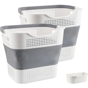 JOSUCLEN Collapsible Laundry Basket Plastic, 35L Foldable Laundry Basket for Small Spaces, Plastic Laundry Hamper with Handles, Pop up Laundry Basket Organizer Container2 pack+1small basket