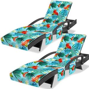 Ruikyhom Lounge Chair Towel Cover, Chaise Lounge Cover (Pack of 2), Beach Chair Covers with 3 Pockets for Pool Sunbathing Beach Garden Courtyard Outdoor Trips, 85 x30 in, Flower and Leaves(Red Blue)