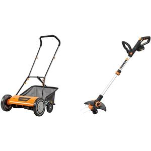 LawnMaster 18" 5-Blade Push Reel Mower Bundle with Worx 20V 12" String Trimmer & Edger (2 Batteries & Charger Included)