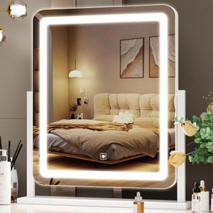 Lighted Makeup Mirror, Hollywood Vanity Mirror with Lights, Three Color Lighting Modes, and 5X Magnification Mirror, Smart Touch Control, 360Rotation (17.2in. White)