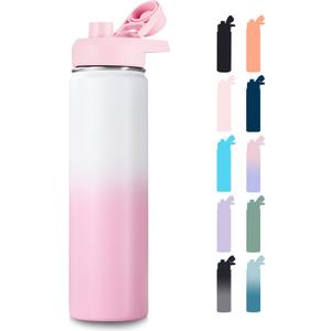 Fijinhom 24 oz Insulated Water Bottle with Handle, 304 Stainless Steel Water Bottles with Wide Mouth, Double Wall Vacuum Sports Water Bottle, BPA Free, Keep Cold and Hot, Strawberry Milk