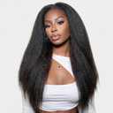 Kinky Straight Pull Go Full 13x6 Lace Front Wigs Human Hair 210% Density Glueless Wear Go Wigs Pre Plucked Pre Cut HD Lace Frontal Drawstring Wig Yaki Straight Wig for Black Women 30 Inch