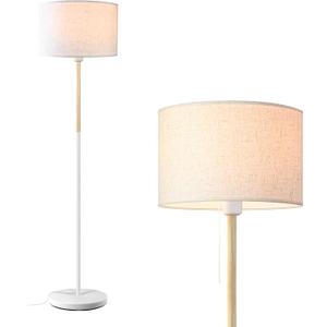 LALISU Bedroom Floor Lamp Farmhouse Floor Lamps for Living Room Mid-Century Pole Lamp Linen Lamp Shade, Standing Tall Lamps for Bedrooms and Office (White)