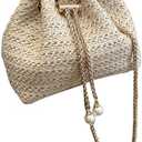 GORGLITTER Women's Pearl Decor Drawstring Crossbody Bag Chain Mini Bucket Handbags