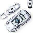 Key Fob Cover with Keychain for BMW, Metal Shell Case,Compatible with X1 X3 X4 X5 X6 1 2 4 5 6 7 Series (Fashion Silverfor BMW-A)