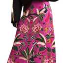 A Line Midi Skirts for Women Floral Satin Boho Wrap Pink High Waist Zipper Spring Summer Skirt (Rose), Size: X-Large
