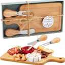 1 Set Bridal Baby Shower Cheese Prizes Wooden Square Board Gift Set Knives Forks Thank You Tags with Box for Guests for Valentines Bridal Baby Shower Housewarming Gifts (Bamboo Color)