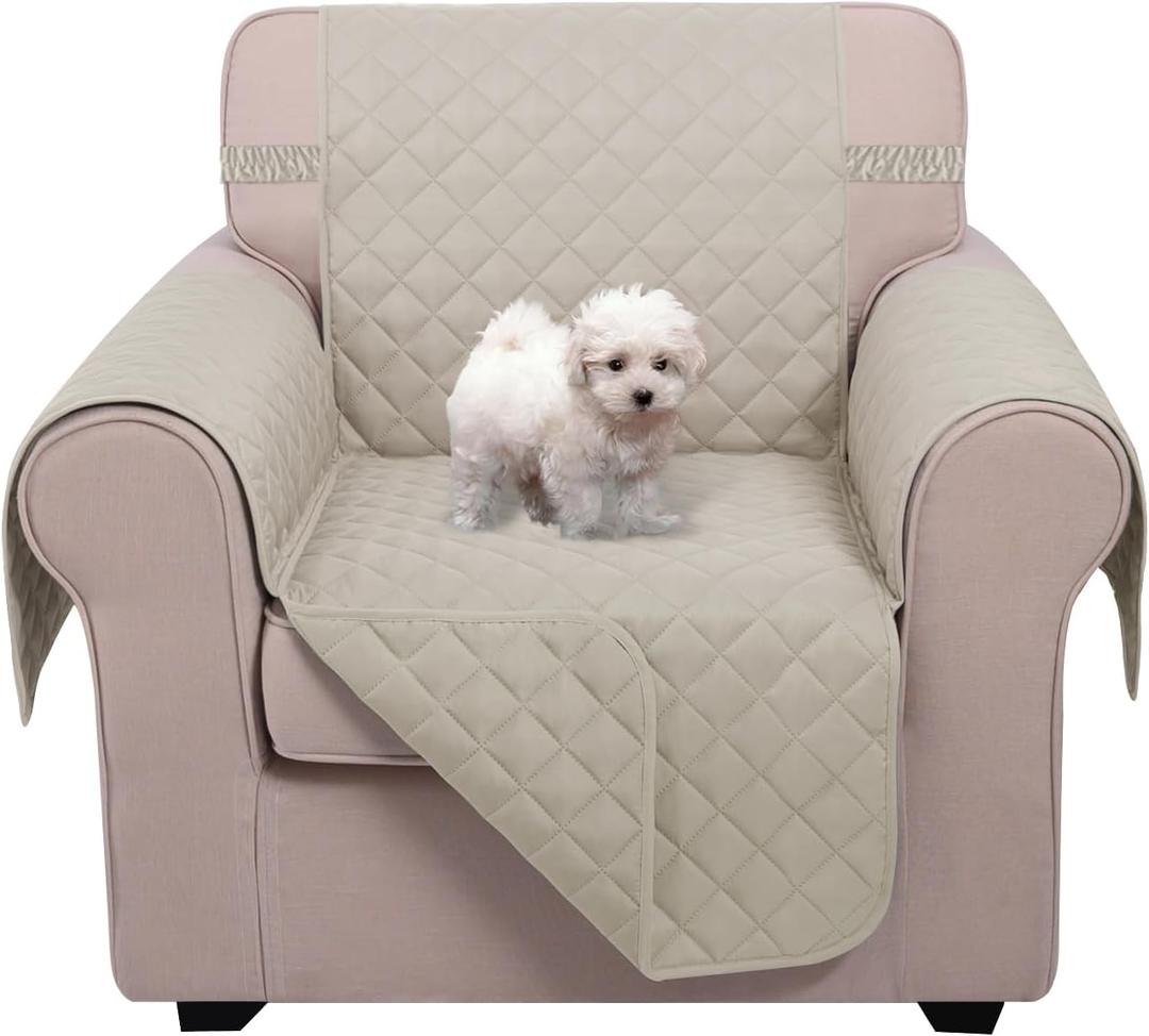 U-NICE HOME Recliner Chair Covers Reversible Chair Cover Pet Covers for Dogs with Elastic Straps Water Resistant Diamond Quilted (23''Armchair, Beige/Beige)