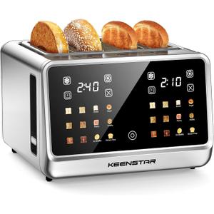 4 Slice Toaster with Touch Screen, Stainless Steel Smart Bread Toaster, 1.5" Wide Slots, 6 Shade Settings & 6 Bread Types for Bagels, Timer, Single Slice Toasting, Reheat, Defrost, 1800W
