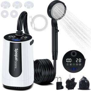 Spopal Portable Shower for Camping, [Upgraded] 10000mAh Rechargeable Camping Shower with 5 Adjustable Speeds, Premium LED Display, IPX8 Waterproof Outdoor Shower Kit for Hiking, Car, Pet, Travel (W)