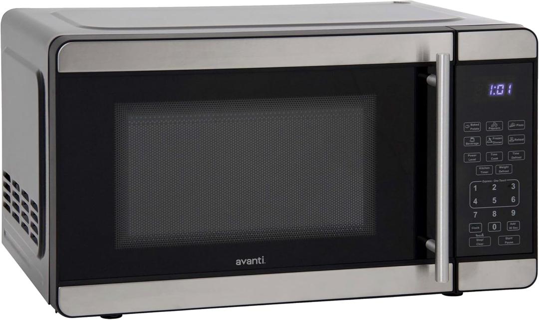 Avanti Microwave Oven 700-Watts Compact with 6 Pre Cooking Settings, Speed Defrost, Electronic Control Panel and Glass Turntable, 0.7-Cu.Ft., Metallic
