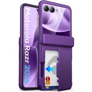 ASAFCASE for Motorola Razr 2026 Phone Case with Card Holder, Rugged Hinge Protection, Outer HD Screen Protector, Military Grade Drop Protection, Durable Hard Wallet Case for Razr 2026, Dark Purple