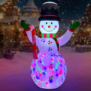 Topdear 6FT Christmas Inflatables Snowman, Blow up Christmas Inflatables Outdoor Decorations with Colorful LED Light, Wear Magic Hat and Striped Scarf for Yard Garden Decor