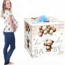 AmazingSpark 28in Giant Gender Reveal Gift Box with Lid Kit Oversized Gender Reveal Balloon Box Large Pull Bows for Baby Shower Birthday Party Decor(Neutral Bear), 1 Count