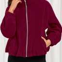 PRETTYGARDEN Womens 2026 Winter Fleece Sherpa Jacket Trendy Long Sleeve Zip Up Cropped Warm Coat Fall Fashion Workout Clothes (X-Large, Burgundy)